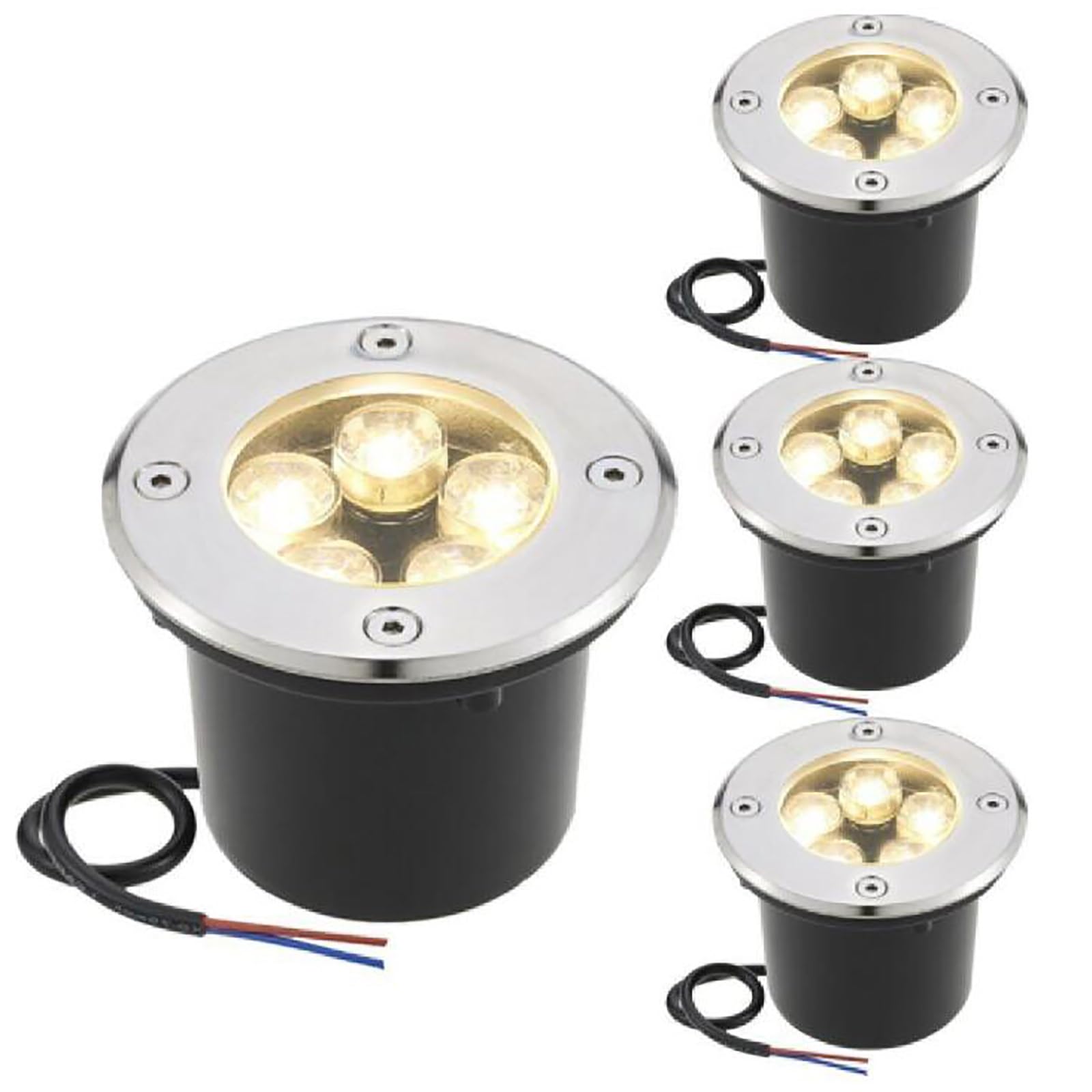 4 Pack Outdoor Buried Lights - Ground LED Landscape Lamp, AC 12V 24V Low Voltage Round 3W Pathway Decking Lights, IP67 Waterproof Embedded Floor Lamp, For Garden,Yard,Tree (Warm White AC 24V)
