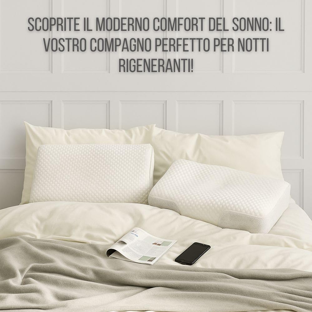 Inphysio® Cuscino Antirughe, Anti-Invecchiamento, Cuscino Ergonomico Cervicale, Cuscino Memory Foam, Cuscino per Cervicali Dolenti, Copertura a Doppia Faccia Rinfrescante/Riscaldante, 65 x 41 x 11 cm