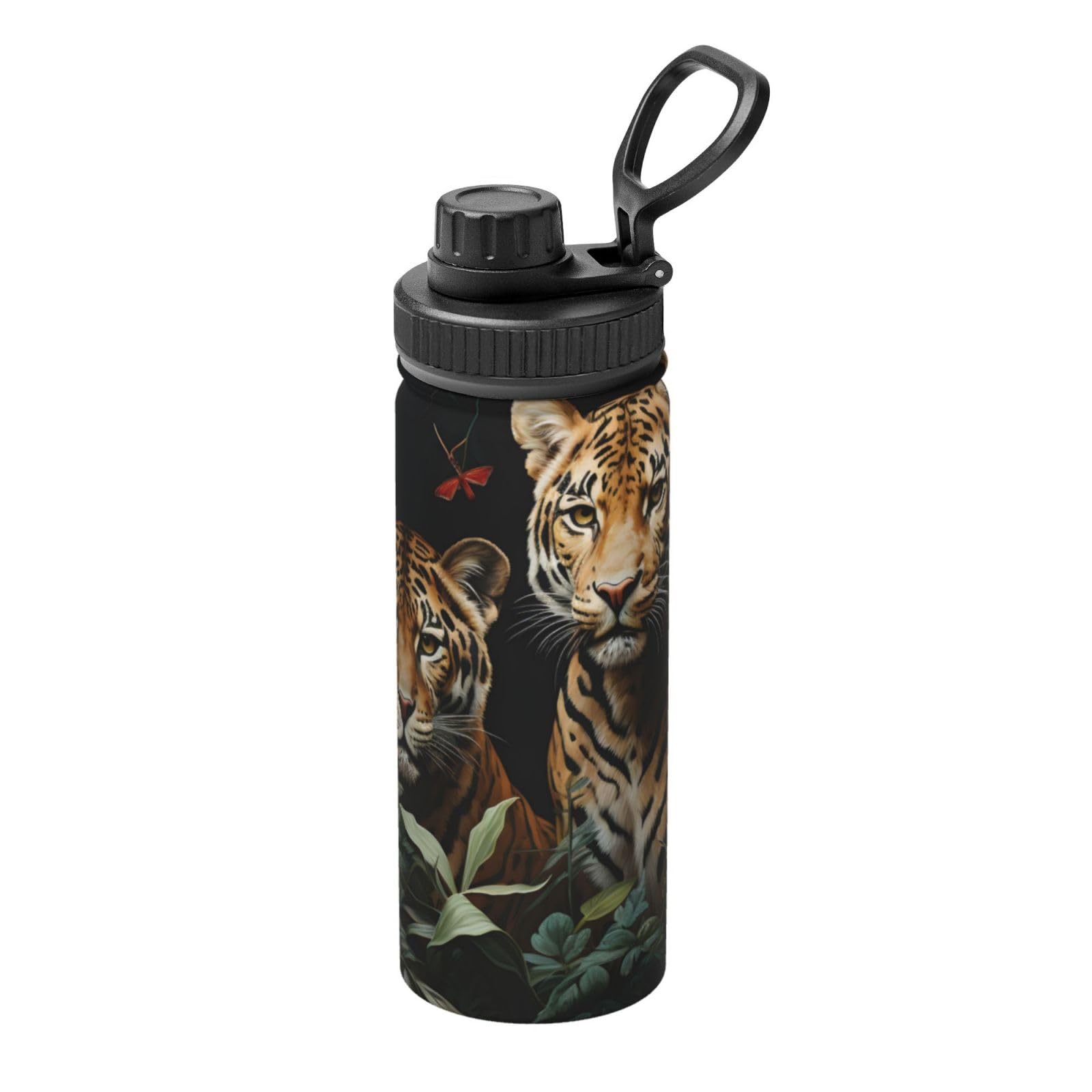 Mexpekil Stainless Steel Water Bottle Tropical Jungle Tiger Insulated Water Bottles with Carry Handle for Sports Gym Travel, BPA-Free, 530ml(18oz)