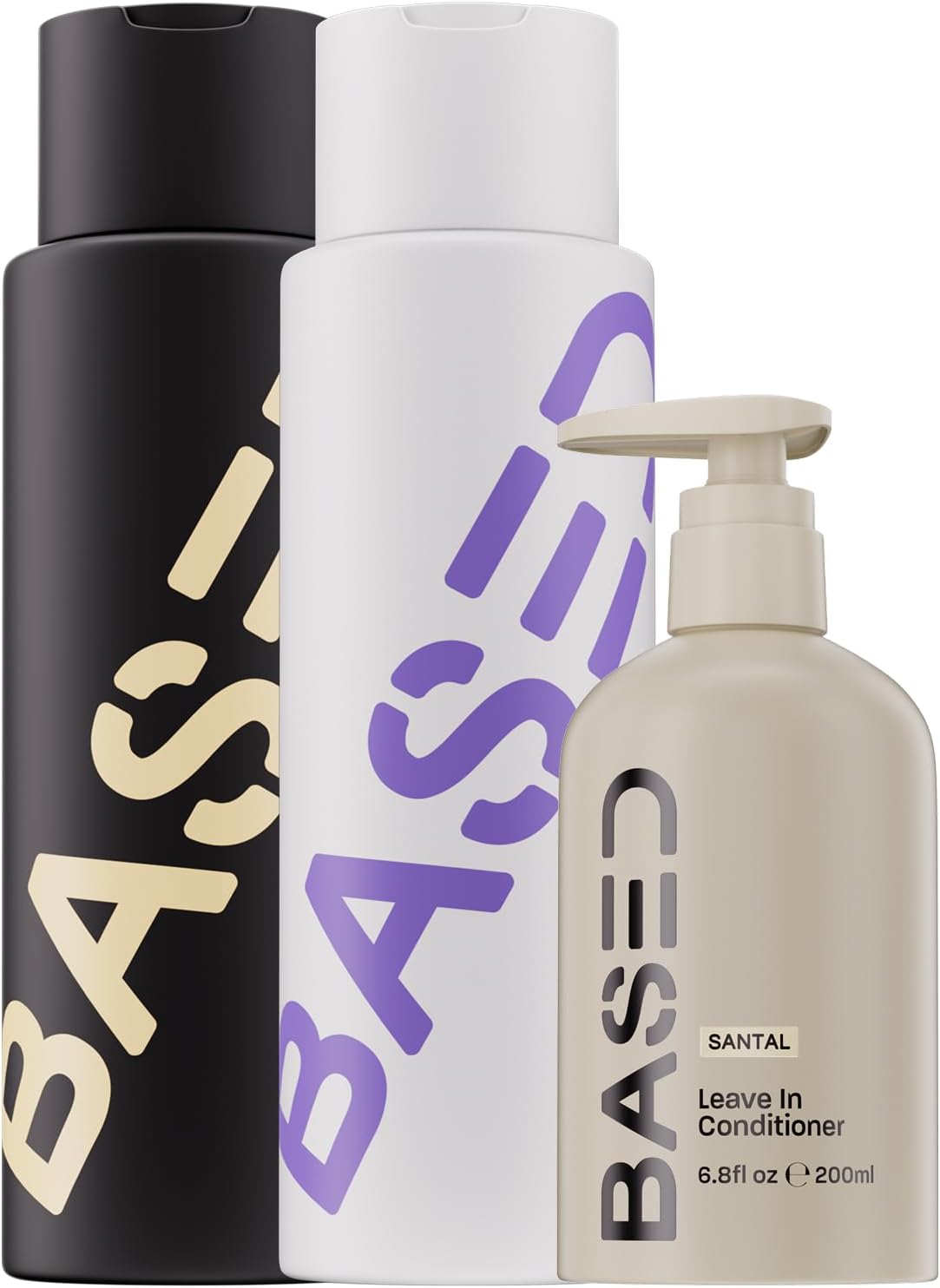 BASED Shampoo, Conditioner & Leave-In Conditioner Deluxe Bundle with Peppermint, Coconut & Avocado Oil, Deluxe Hair Bundle for Men, Two 12 fl oz & One 6.8 fl oz Bottles (Pack of 3)