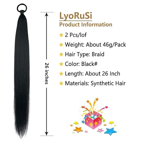 Miniatura 2 de Paquete de 2 extensiones de cabello trenzado largo para cola de caballo con lazo elástico, lacio y elegante, extensiones de cabello trenzado