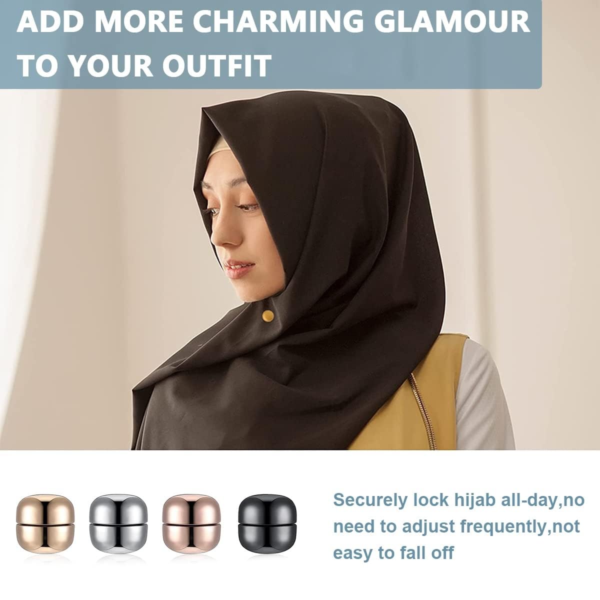 CPD Empire 4 Pairs Hijab Magnetic Pins, Multi-Use Strong Hijab Magnets Pinless Brooch Round Style No-Snag Scarf Clasp for Women Clothes Shirts Scarves (Plating), Medium, Magnet, no gemstone | Set of 4 2