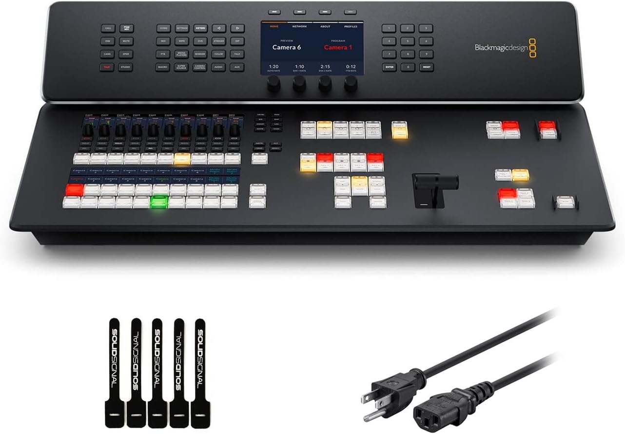 Blackmagic Design ATEM Television Studio HD8 ISO Live Production Switcher with 6ft Power Cord and 5 Pack of SolidSignal Cable Ties (SWATEMTVSTC/HD08ISO)