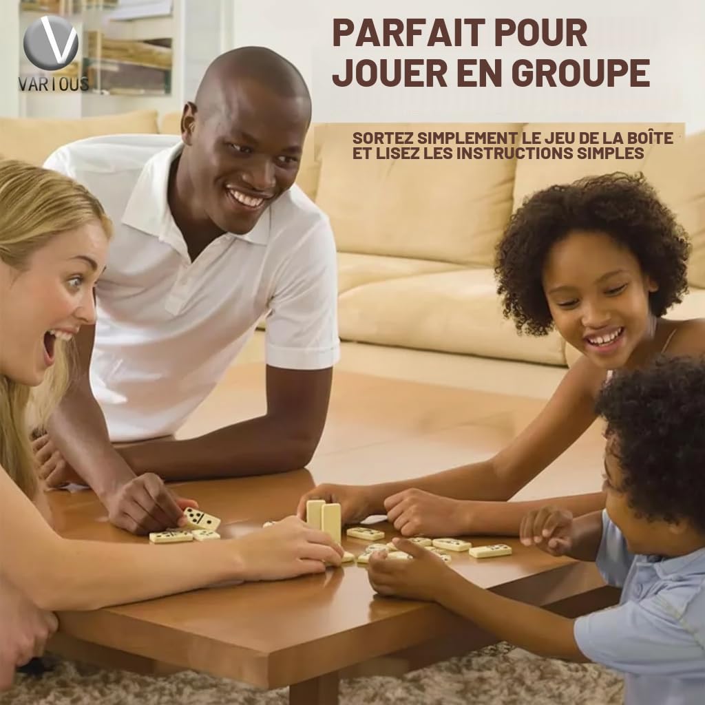 Domino Double 28 Pièces en Boîte en Similicuir, Jeu de Plateau Classique pour Enfants et Adultes