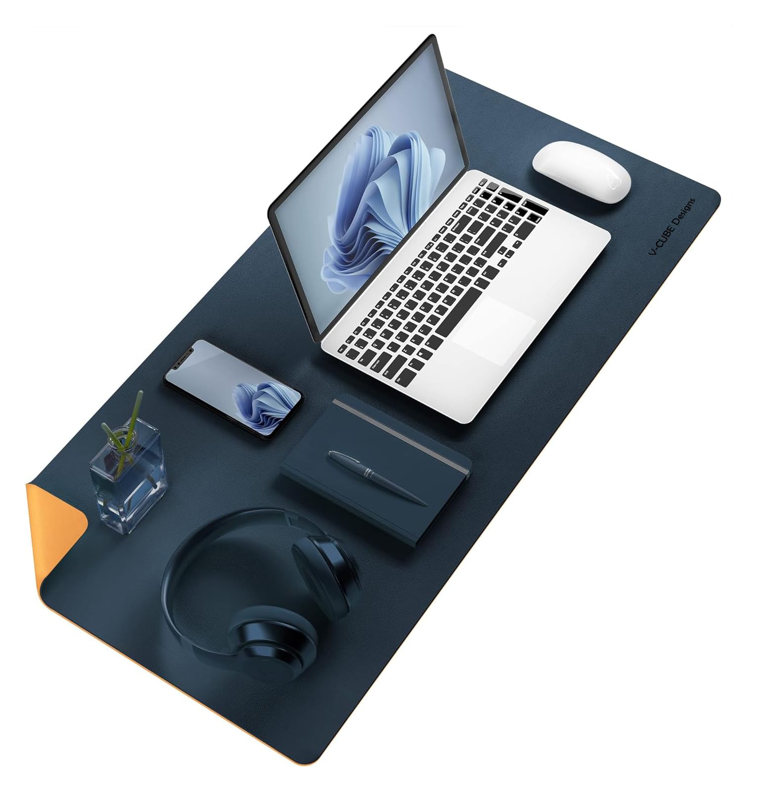 Premium Vegan Leather Dual Color Desk Mat 75X40cm 1.8mm Thick| Laptop Mat/Extended Large Mouse Pad, Reversible Deskspread |High Tear/Peel Strength|Anti-Slip,Splash-Proof| Blue&Yellow