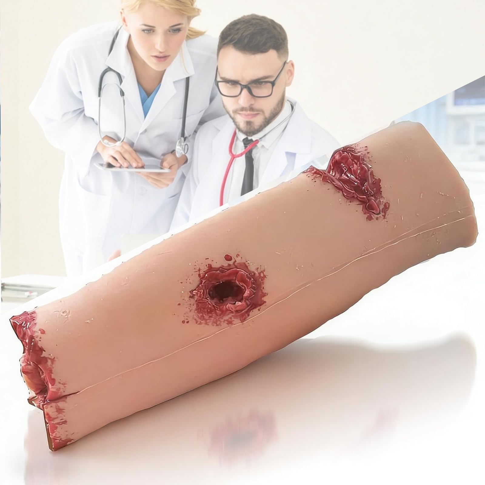 VILA SMO 4 Simulated Wounds Bleed Control Trainer, Lower Leg Wound Model, Broken Limb Bandaging and Hemostasis Model, for Wound Care Bleeding Control Training