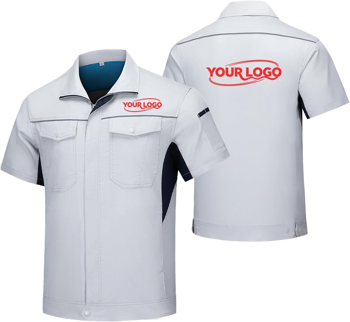 Personalized Workwear Short Sleeve Shirt for Men with Logo Custom Summer Uniform T-Shirt Factory Workshop Top with Pockets