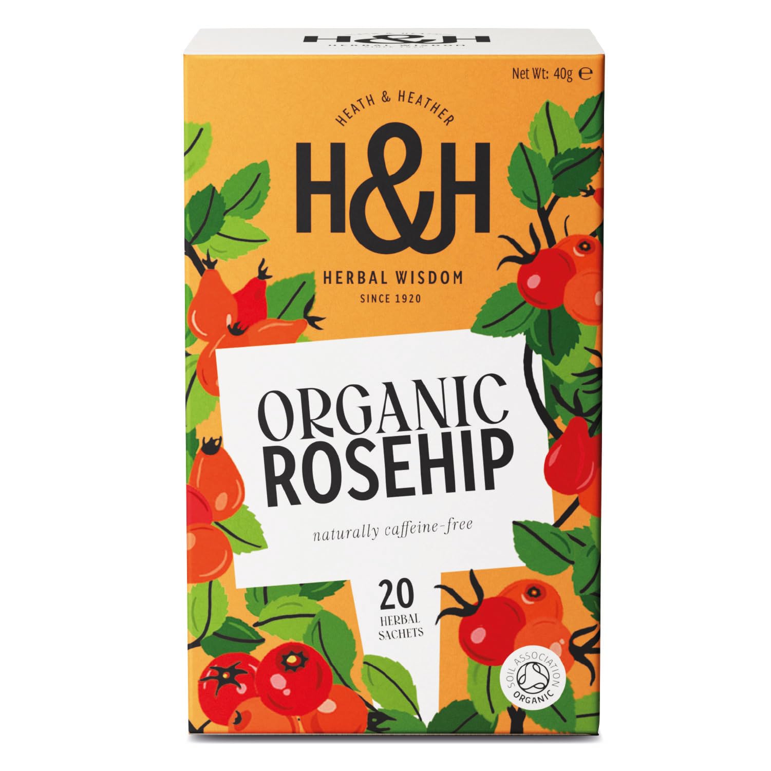 Heath & Heather - Organic Rosehip Tea • Fruity & Tart Herbal Infusion • Naturally Caffeine-Free • Vegan • 20 Tea Bags