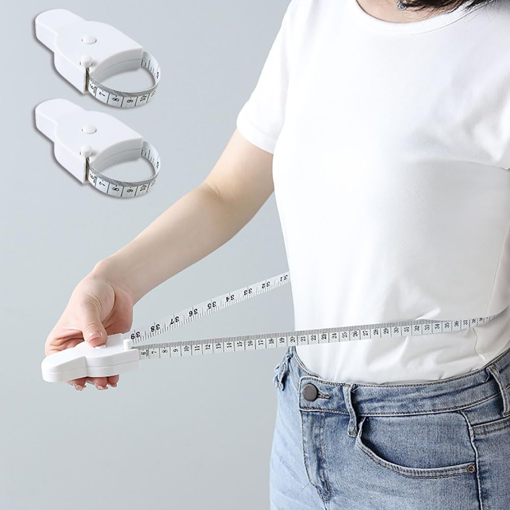 MUMOO BEAR 2-Piece Body Tape Measure, Retractable Dual Sided (Inches & cm), Soft Measure Tape for Waist, Hip, Chest, Arm Circumference Measurement, Fabric Cloth Sewing Tape (White)
