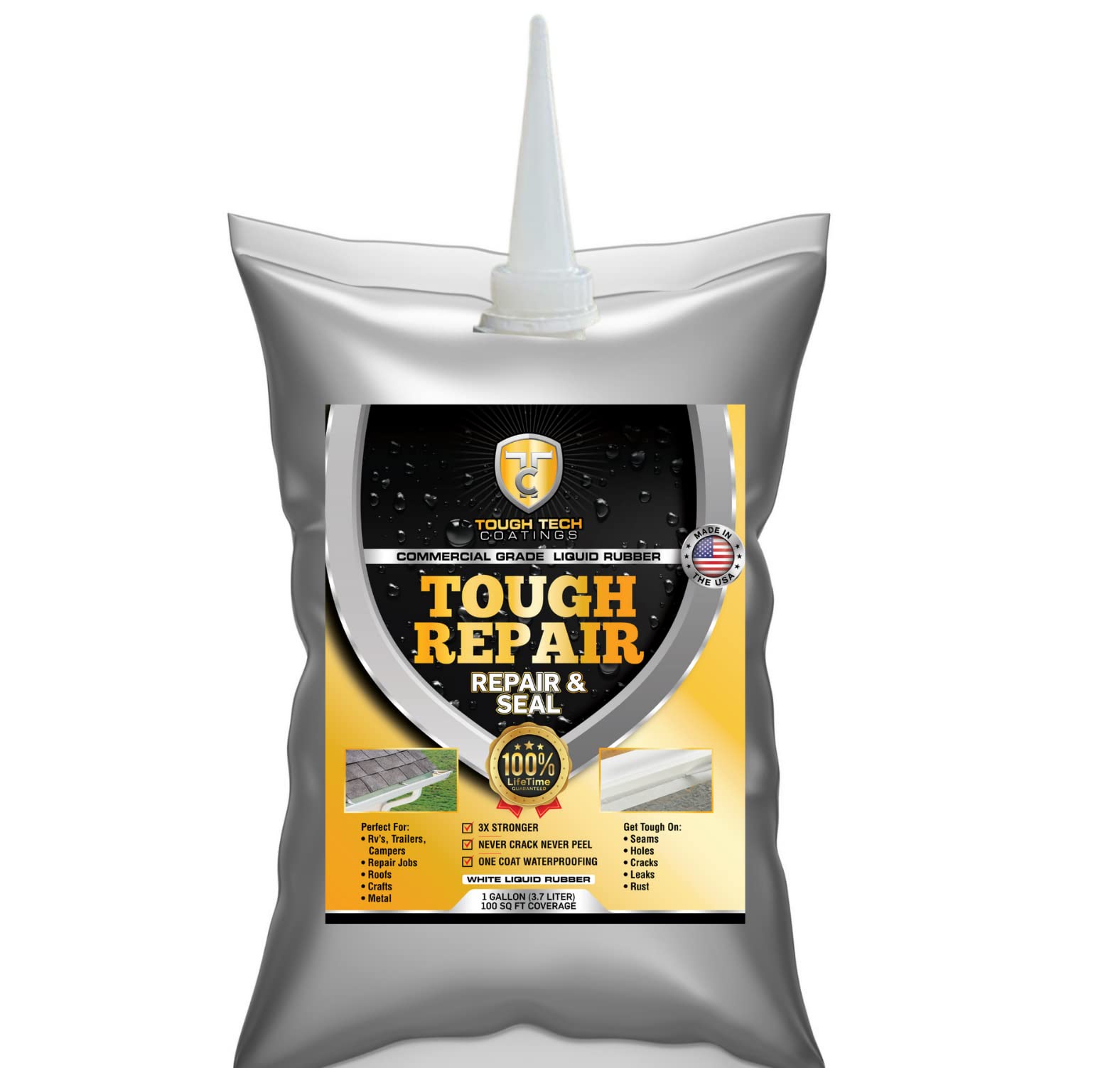 Tough Repair RV Roof Sealant - Lap Sealant - for RV Roof Repair - 5X Stronger Than Silicone Sealant - 1 Pouch Equal to 7.5 RV Caulking Sealant Tubes - 1/2 Gallon - White Self Leveling Caulking