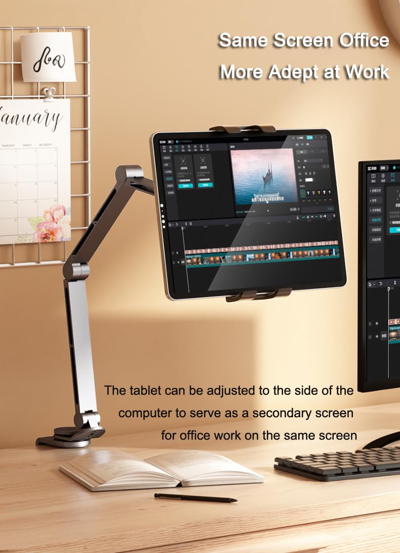 Drehbarer Ständer, Tablet-Halterung, Multi-Winkel-Design, Handy-Clip, Schwenkhalterung, Desktop-Aluminiumlegierung, freitragender Bett, Schreibtisch, Zuhause, Live, faltbare Halterung, kompatibel mit