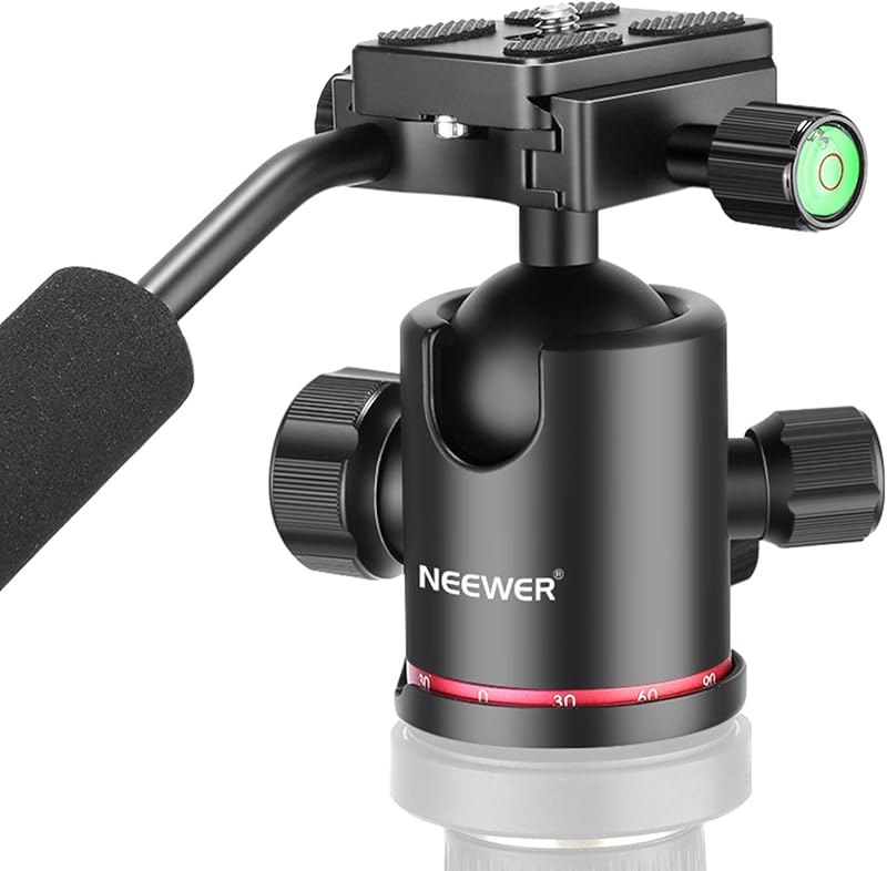 Rótula de bola para trípode de cámara resistente con mango, placa rápida de 1/4 de pulgada | Cabezal panorámico de 360 ​​grados para trípode, monopié, control deslizante, cámara DSLR, videocámara, carga hasta 17,6 libras/8 kilogramos