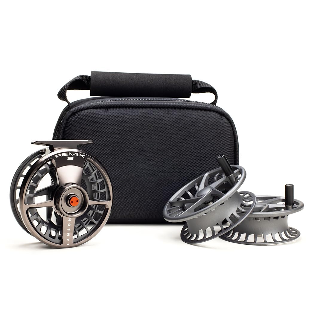 Lamson Remix S-Series Fly Reel 3-Pack (1 Reel & 2 spools with Carrying case) CNC machined Frame, Sealed Drag, 3/4/5/6/7/8/9/10 Weights