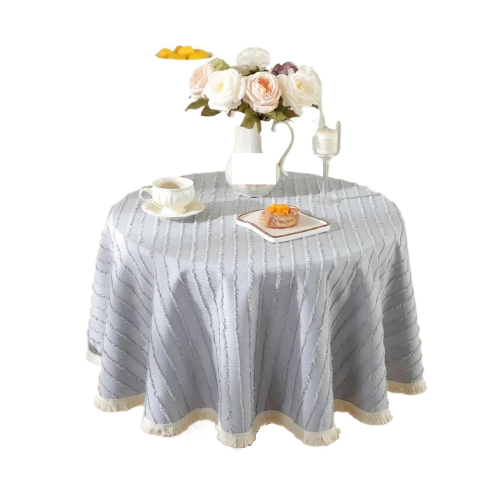 ZHSOAO Three-dimensional Flower Cut Tassels Round Tablecloth Table Cloths Cover Home Wedding Decor for Cafe(Blue,Diameter 120cm)