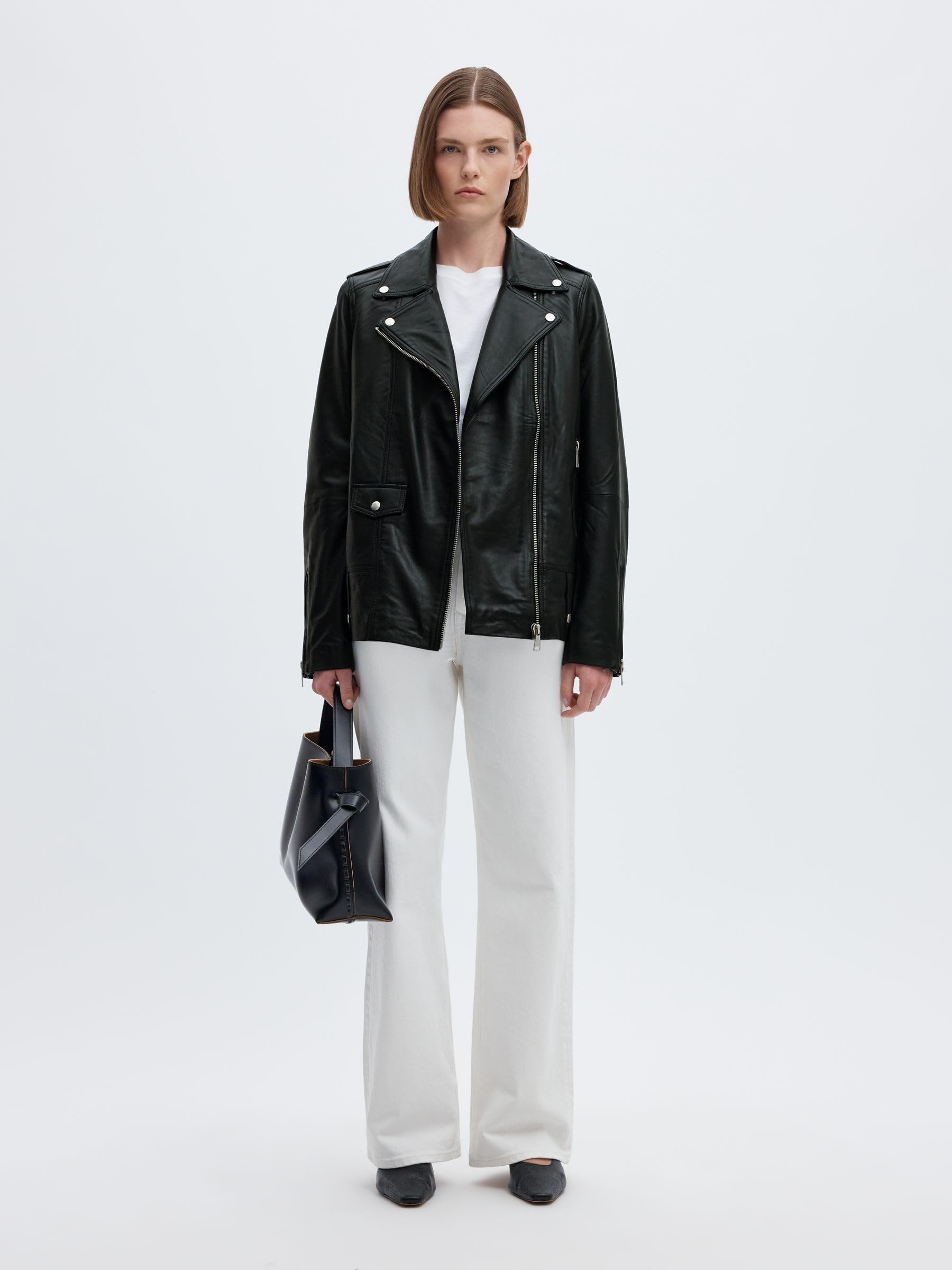 Selected damska kurtka skórzana Oversize, czarny, 40