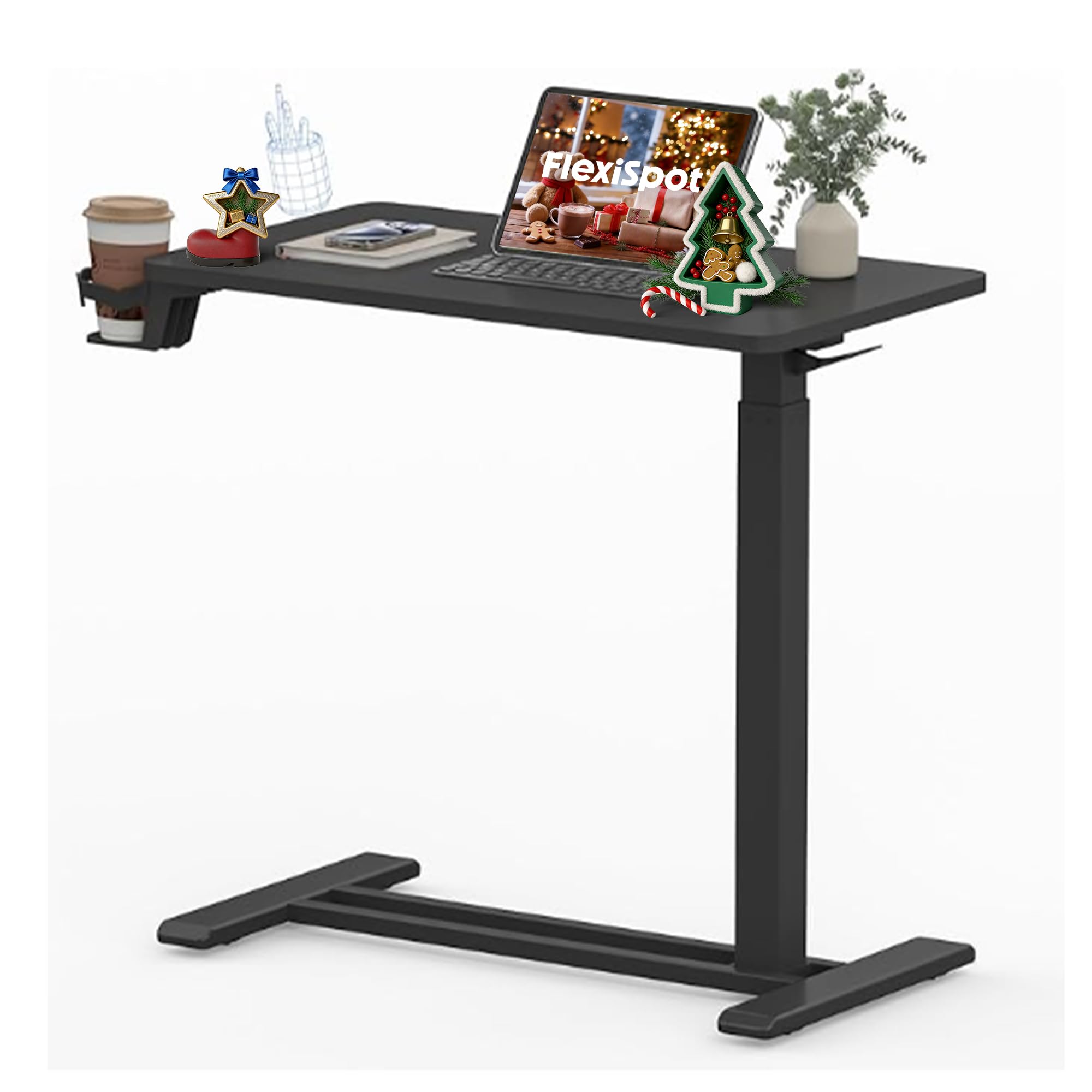 FLEXISPOT Mobile Standing Desk with Wheels Pneumatic Laptop Desk Rolling Computer Cart Movable Height Adjustable Small Sit Stand Desk Computer Workstations Home Use（27.6" W x 15.7" D, Black