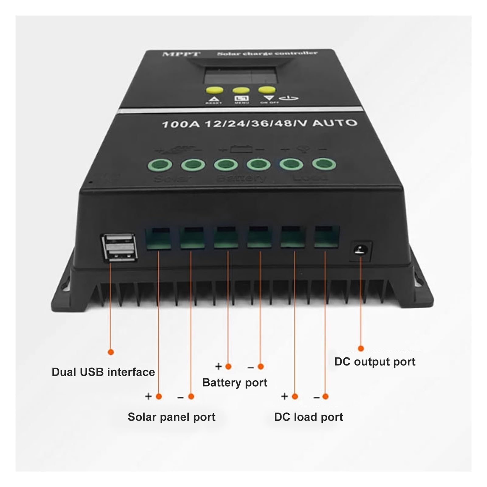 Kontroler ładowania słonecznego, Regulator Ładowania Słonecznego MPPT Podwójny Port USB Podświetlany Wyświetlacz LCD Panelu 12 V 24 36 48 Adaptacyjny