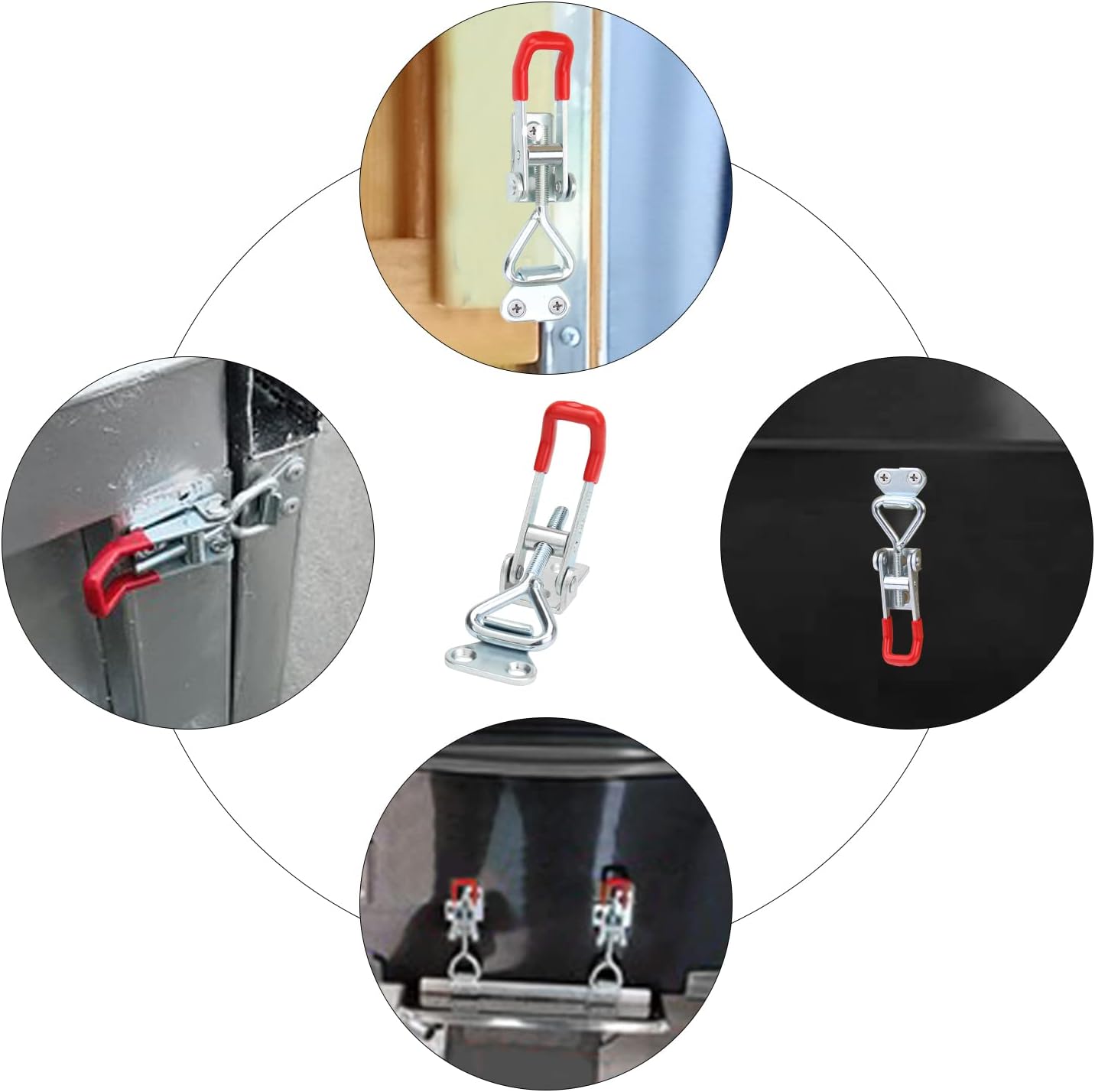 6 Pack Toggle Latch Clamp, Pull Latch, Adjustable Toggle Clamp Latch, Heavy Duty Toggle Latch, 150Kg 330Lbs Holding Capacity (25 Pieces Screws) Red + Silver