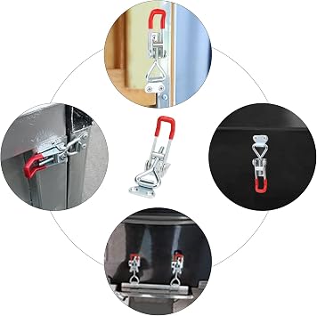 4 Pack Toggle Latch Clamp, Pull Latch, Adjustable Toggle Clamp Latch, Heavy Duty Toggle Latch, 150Kg 330Lbs Holding Capacity (16 Pieces Screws) Red + Silver