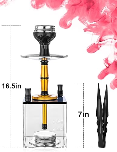 Miniatura 5 de Juego de cachimba con todo tanque de acrílico micro cubo, manguera de cachimba, luz LED mágica con control remoto, cuenco de silicona de túnel,