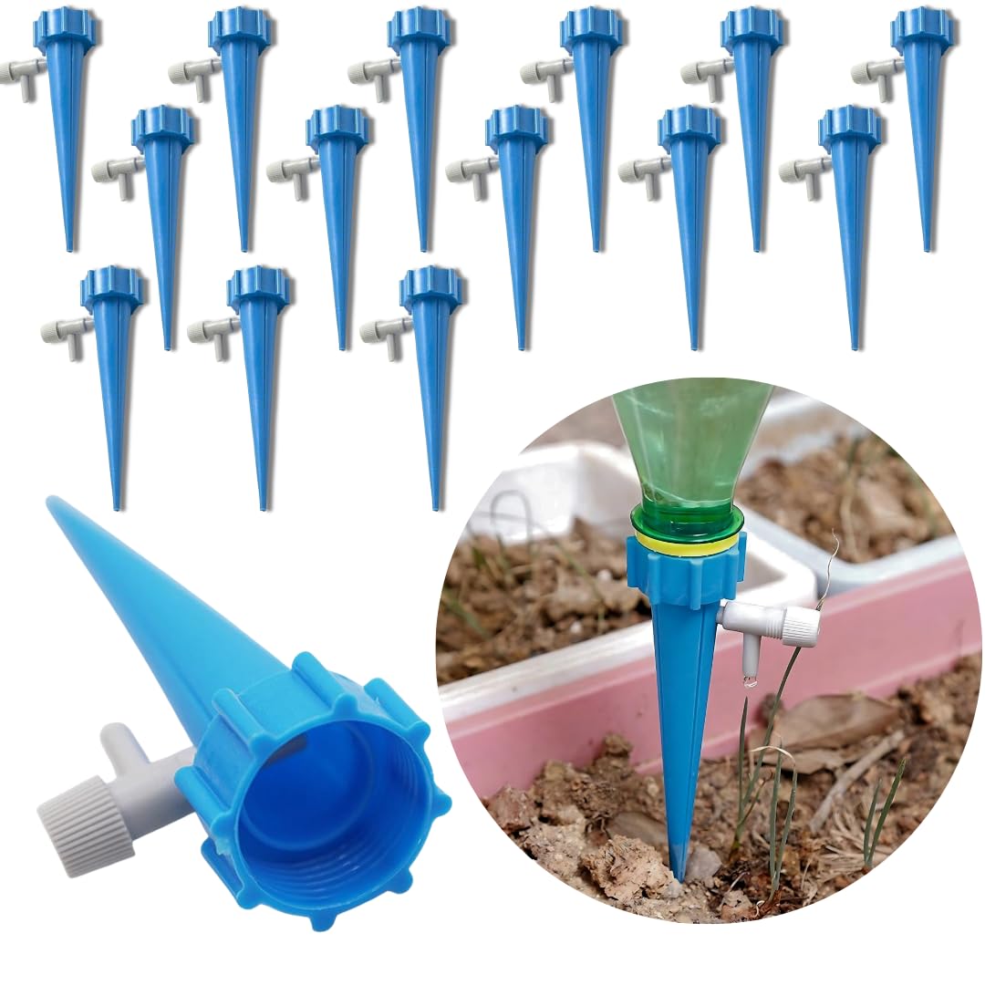 Generic Drip Irrigation Kit for Home Garden (Pack of 12) | Self Watering Device with Adjustable Valve | Plastic Spike with Blue Collar