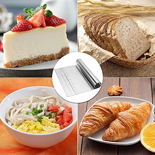 Graplan 2 Pieces Dough Scraper, Stainless Steel Dough Cutter with Handle and Measuring Scale, Bench Scraper for Baking Cake Dough, Ideal for Professionals and Beginners