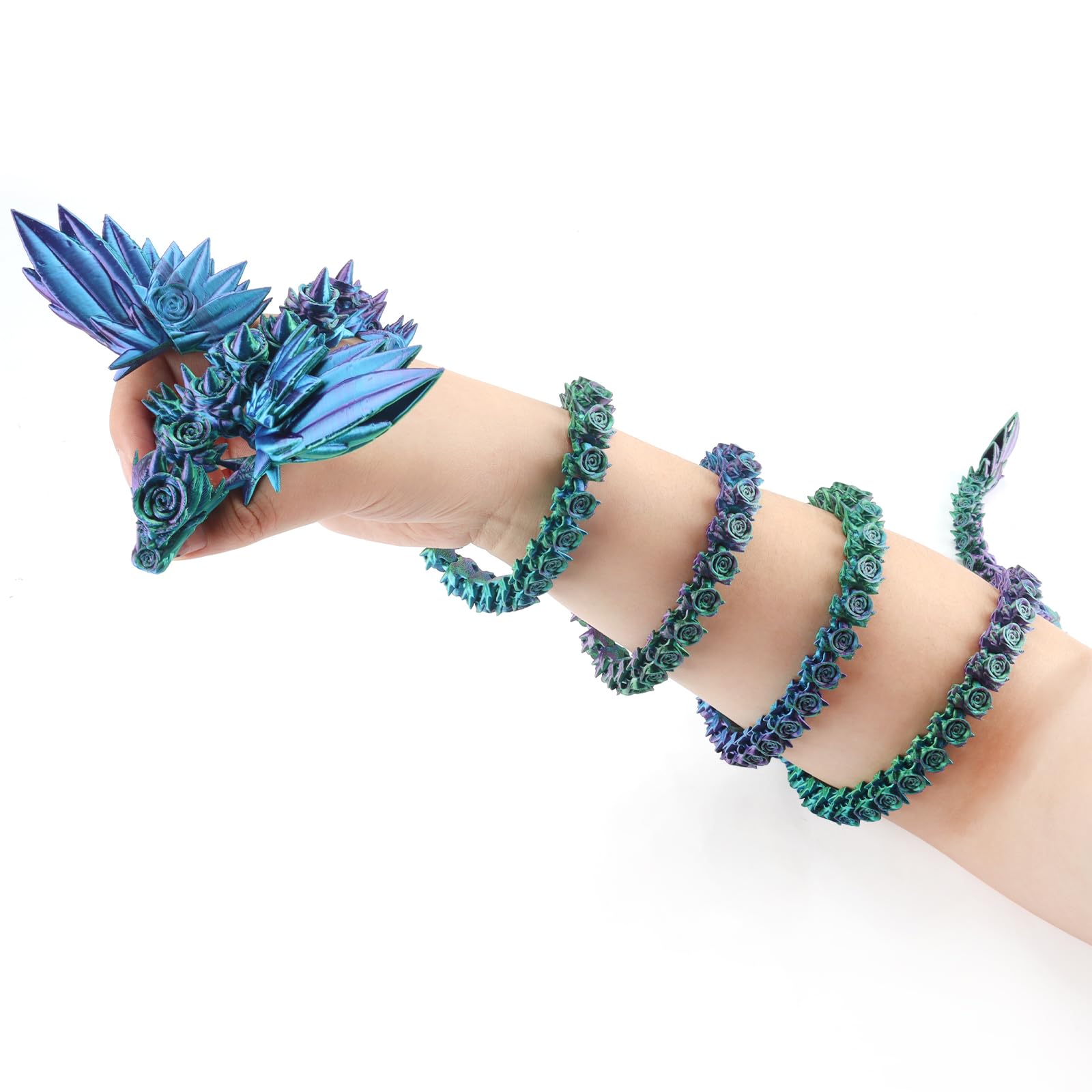 critigulf 3D Printed Giant Long Dragon - Largest Size Toothless with Wings and Pangolin Features (Blue-Green-Purple)