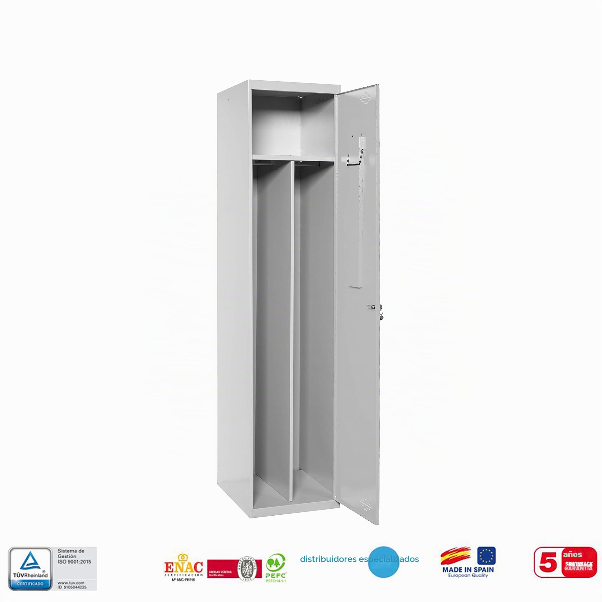 Simon Rack Taquillas Vestuario Metalicas, 1 Puerta, Incluye Llave, Profesional, Doble Compartimento, 1800x400x500 mm, Gris - Simonlocker