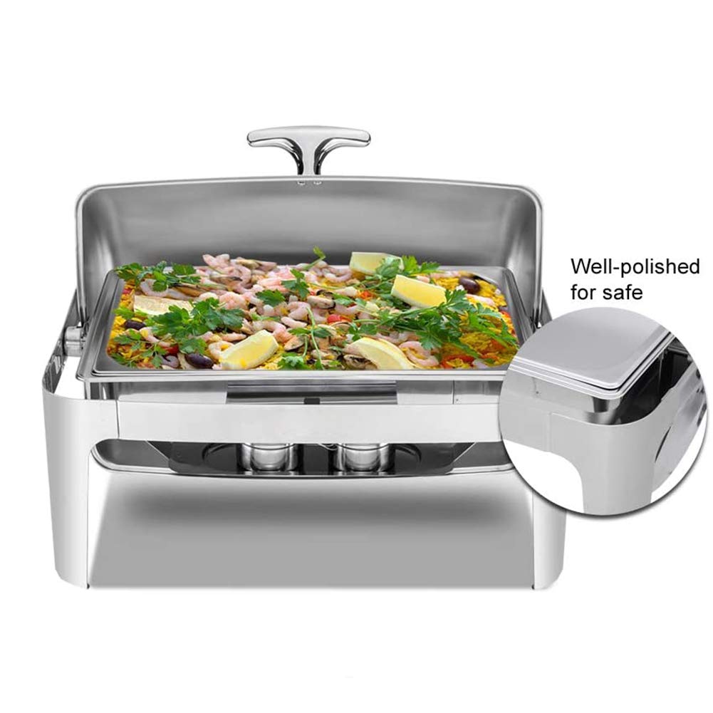 Roll Top Chafing Dish Buffet Set, 8 Quart Acciaio Inox Catering Chafer, Rettangolare Buffet Stove, Riscaldamento a Combustibile, per Matrimoni, Feste, Banchetti, Eventi di Catering (2 confezioni)