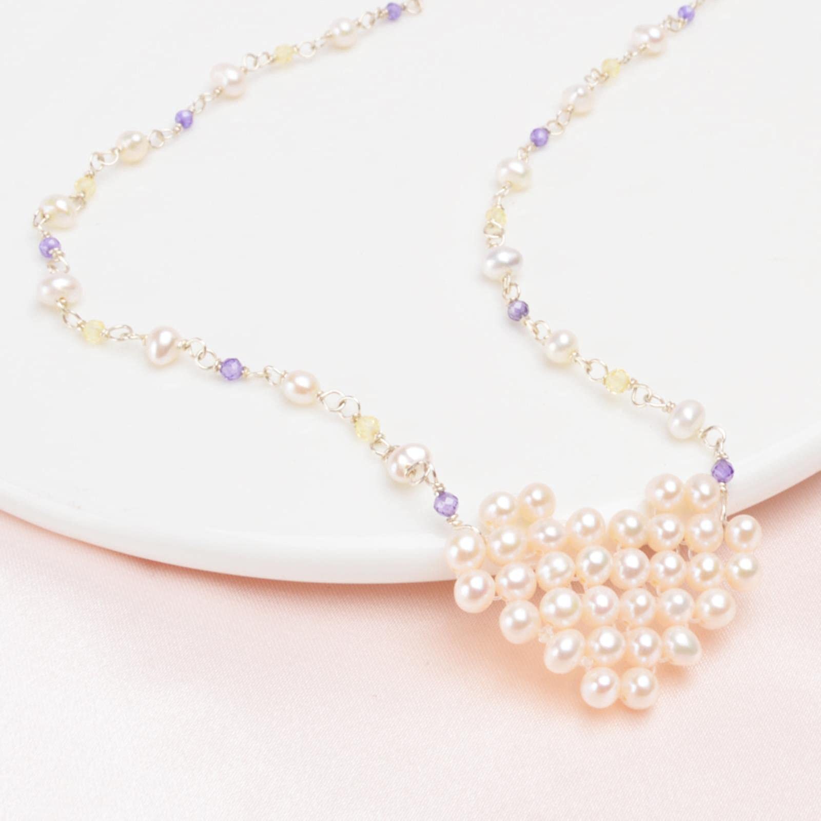 SALAN Collar De Corazón De Perlas De Agua Dulce De Plata De Ley 925 Joyería Hecha A Mano De Cristal Natural para Regalo De Mujer