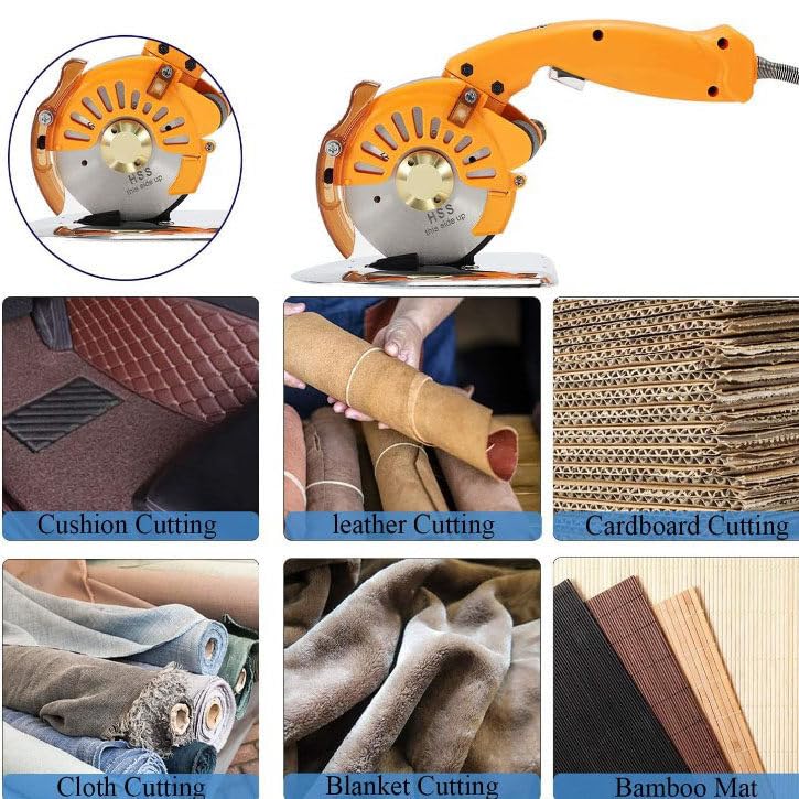 Máquina cortadora de tela eléctrica,altura de corte rotativa 27 mm Cortadora rotativa eléctrica Naranja Motor totalmente de cobre, 5 velocidades ajustables con lámpara LED,100C