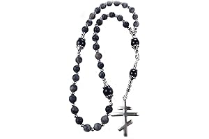 Handmade Russian Orthodox Cross with Gray Marble Beads