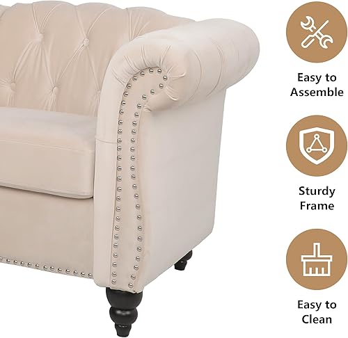 Miniatura 5 de QHITTY Sofá Grande de Acento, Sofá Chesterfield de 3 Plazas, Sofá Moderno de Terciopelo Tapizado con Respaldo Acolchado para Muebles de Sala de