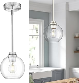 Globe Pendant Light Fixture, Modern Brushed Nickel Hanging Light with Cl...