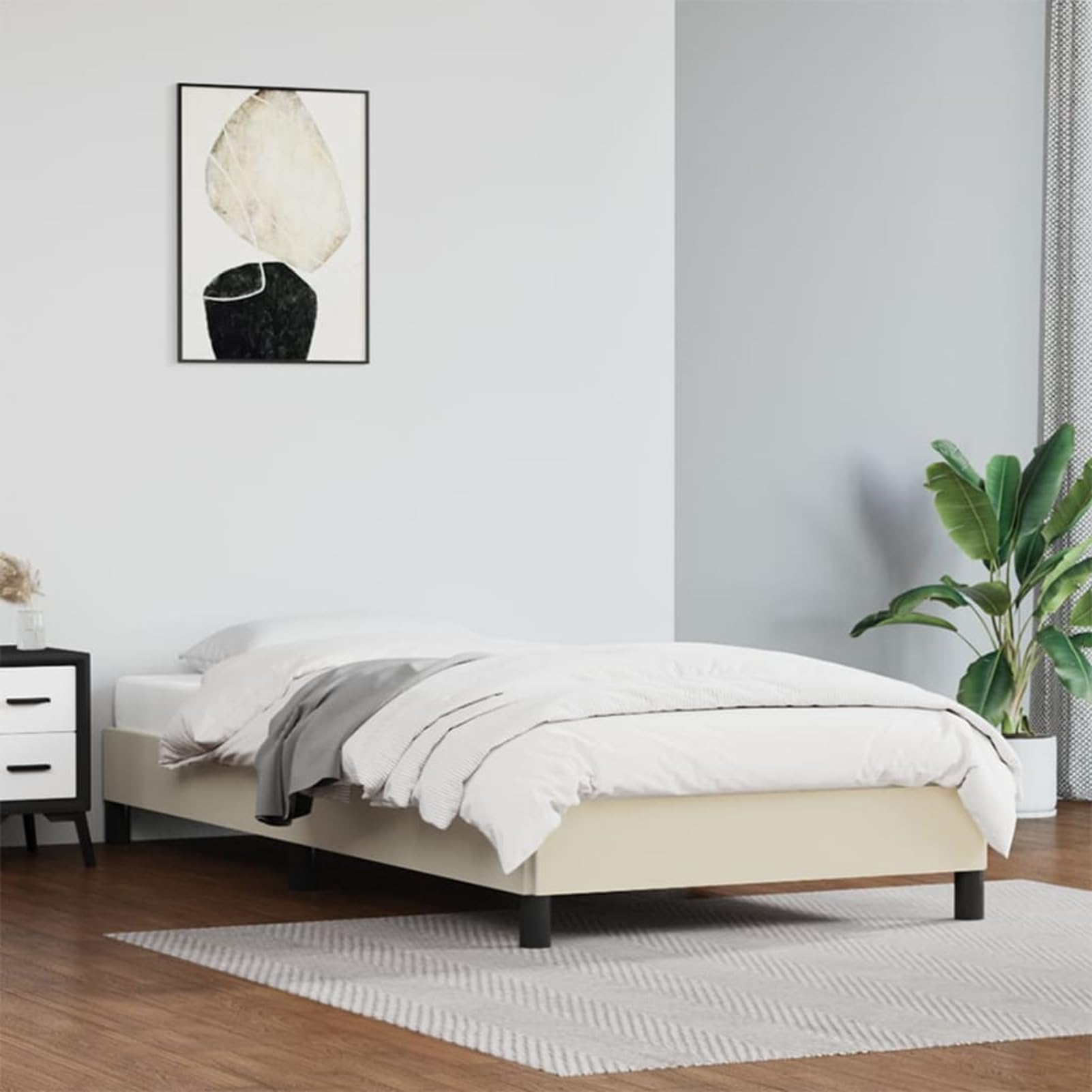 ATOMSTACK MAKER Cama Con Cabecero de Cuero Sintético Cremoso 80 x 200 cm, Estructura de Madera y Listones de Contrachapado Integrados, Diseño Moderno y Elegant para Dormitorio (Montaje Fácil)