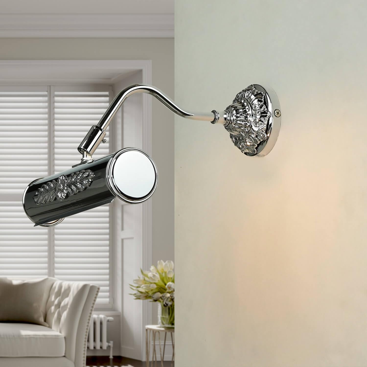 Lámpara de pared exclusiva para cuadros, 20 cm, en cromo brillante, lámpara de pared, 230 V