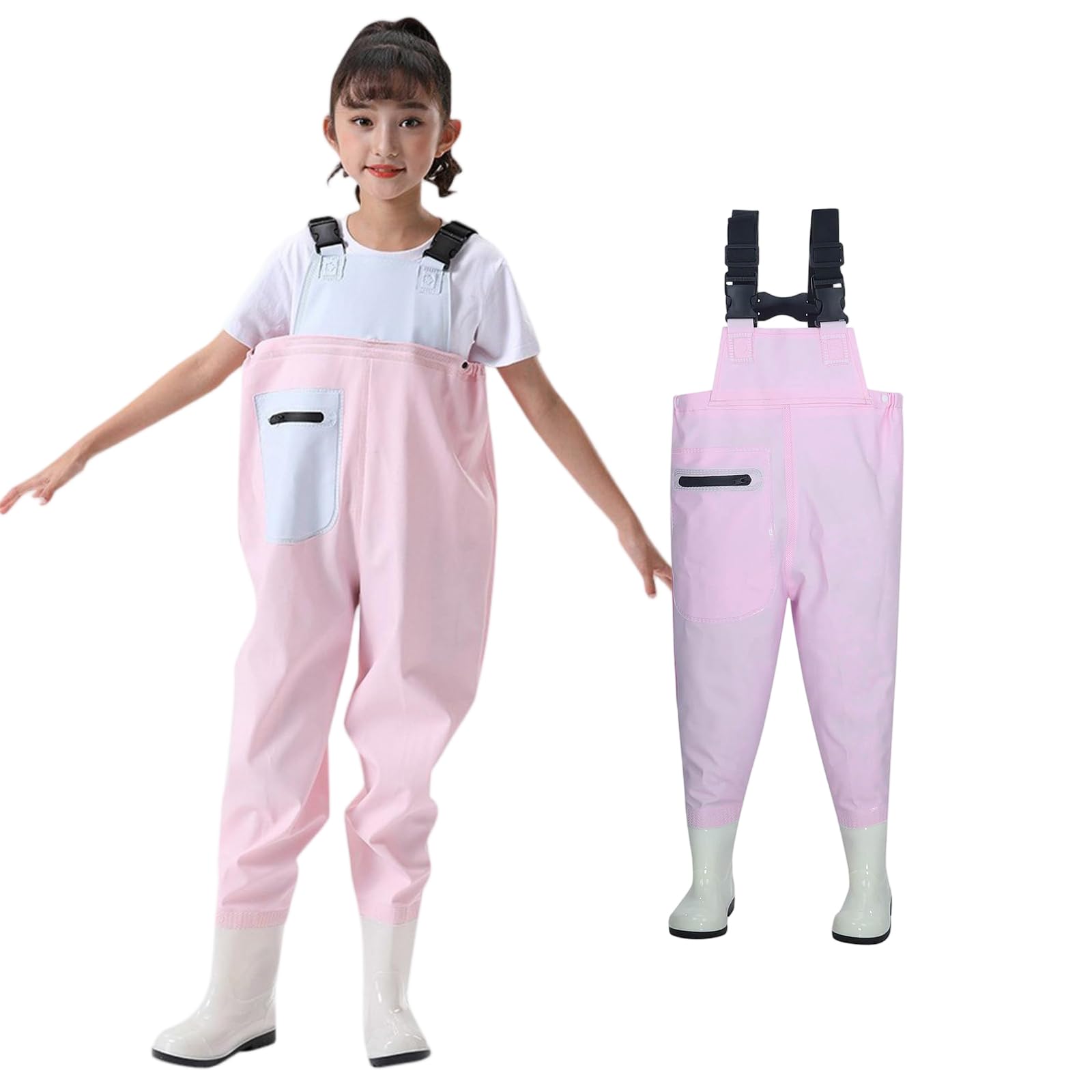 Generisch Kinder wasserdichte Wathose mit Stiefel - Anglerhose mit Verstellbarer Schultergurt Outdoor Kinderrutschfest Bootfoot Gummi Watstiefel für Kinder Jungen Mädchen