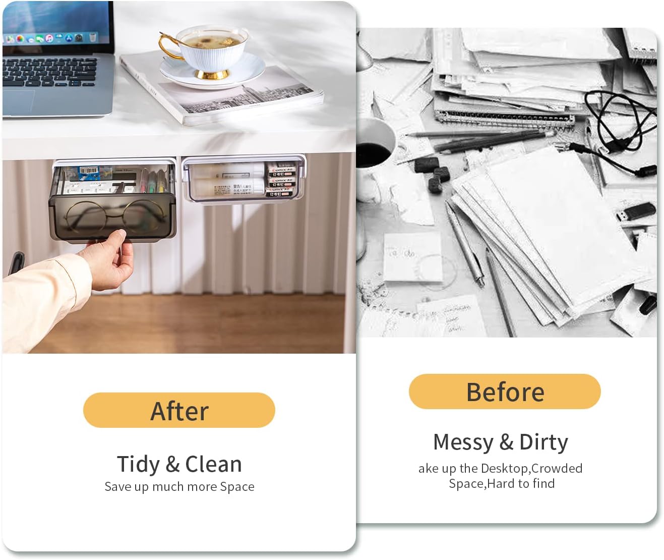 Buy Under Desk Drawer Organizer Slide Out, Stick on Desk Drawer