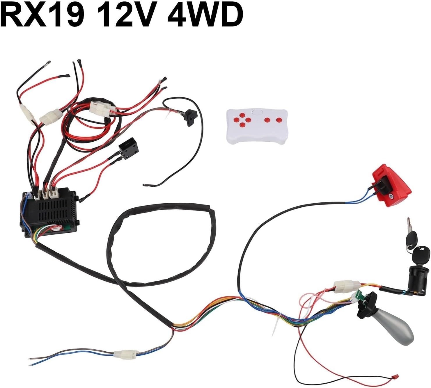 Electric Ride-On Car Wire Switch Kit 2.4G Remote Receiver,ABS Metal Harness DIY Mod, Fits RX18 6V, RX23 RX37 12V A/B/C, RX19 12V 4WD, Smooth Start Forward Reverse Speed Control(RX19 12V 4WD)