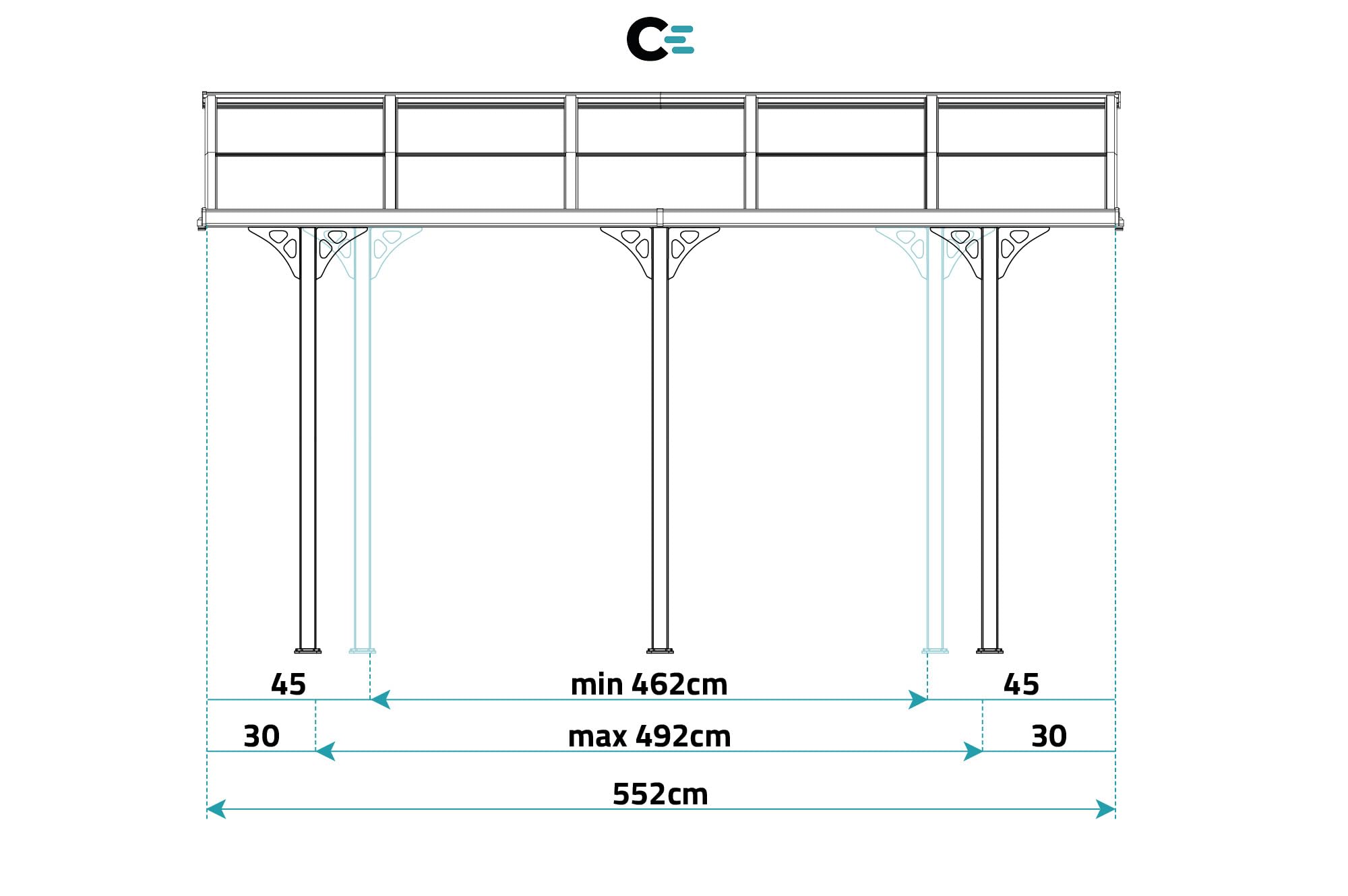 KLEO Carport Pergola Addossata 5,5x3m Alluminio Grigio 16,5m²