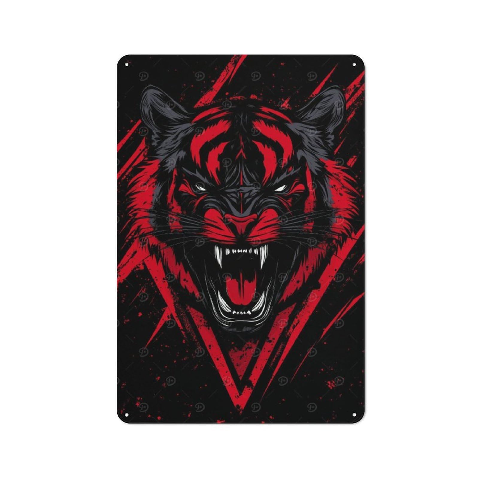 Junmoney Red And Black Tiger Illustration Vintage Cafe Metal Sign 30X20cm Featuring Bistro Wall Plaque For Tea Room, Shop Wall Or Breakfast Area