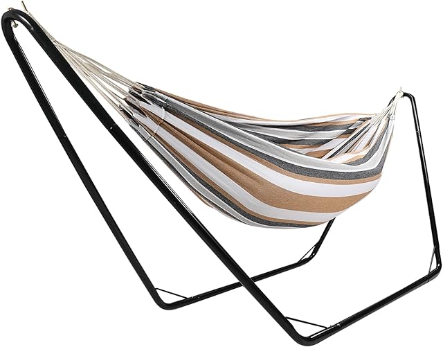 REDCAMP Garden Hammock with Stand, Portable Cotton Free Standing Hammocks for Outdoor with Heavy Duty Steel Frame Double, Easy to Assemble