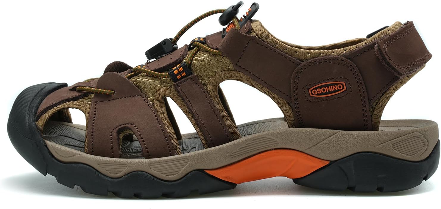 Mens Leather Sports Sandals For Men Closed Toe Hiking Outdoor Athletic Casual Walking Sandals Water Shoes Summer Fisherman Sandal Handmade