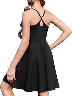 Girls Dresses with Romper Shorts and Pockets Summer Adjustable Spaghetti Straps Athletic Golf Tennis Dress for Kids - Buy now