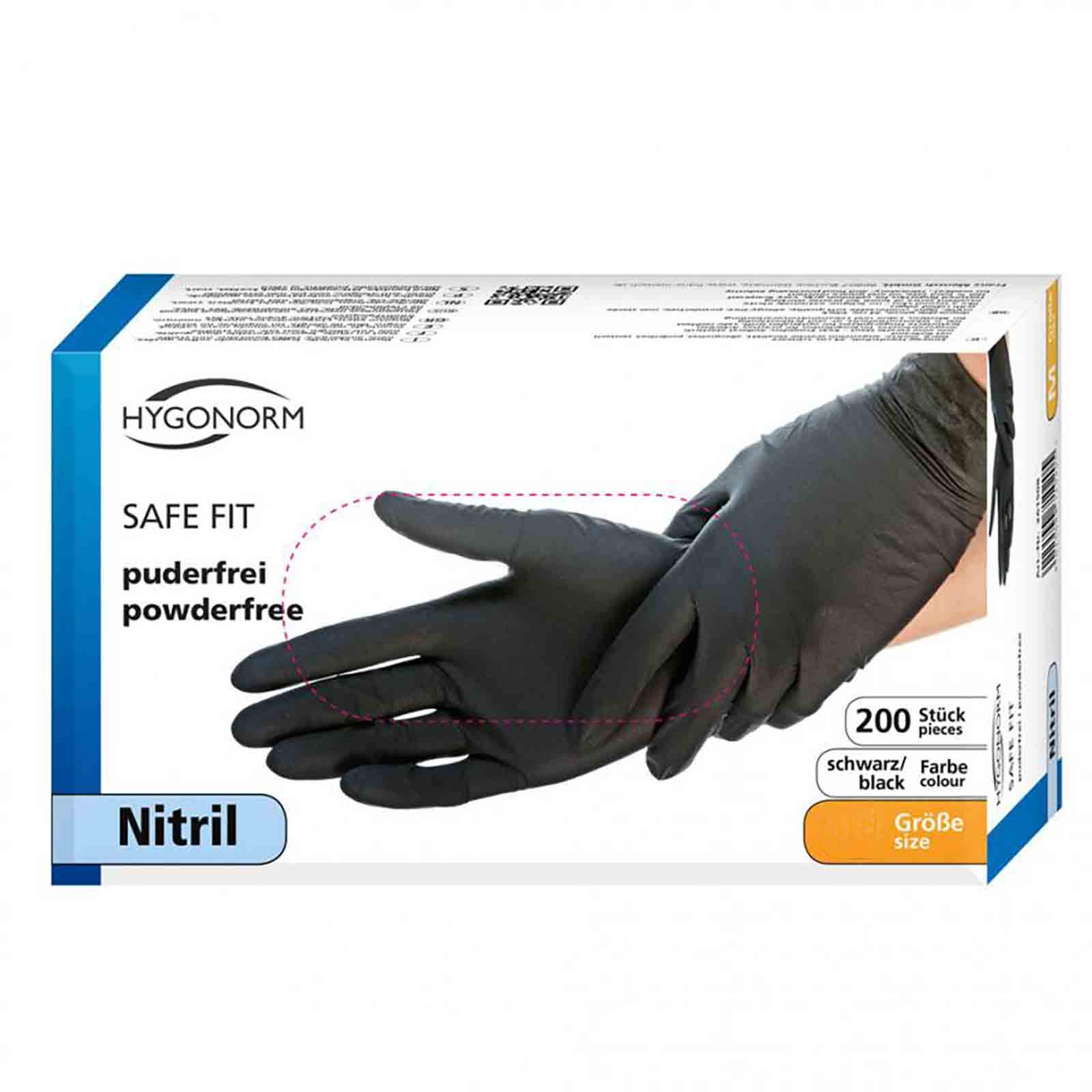 HYGONORM 200x Einweghandschuhe - Safe Fit Licht Aufgabe Nitrilhandschuhe Puderfrei Latexfrei Medizinischer Grad AQL 1,5 Leichter Arbeits Reinigungs Gartenarbeit Tattooist L 8-9, Schwarz bei Günstiger Preis