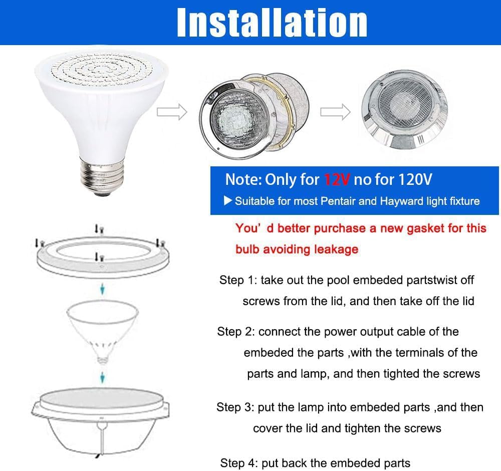 12V LED SPA Light Bulb, PAR20 SPA Replacement Bulb E26 Base Fits for Pentair & Hayward Light Fixtures 15W 1500 Lumen Ocen Blue LED SPA Light Bulb for Hot Tub/In-Ground SPA/Underwater Swimming Pool