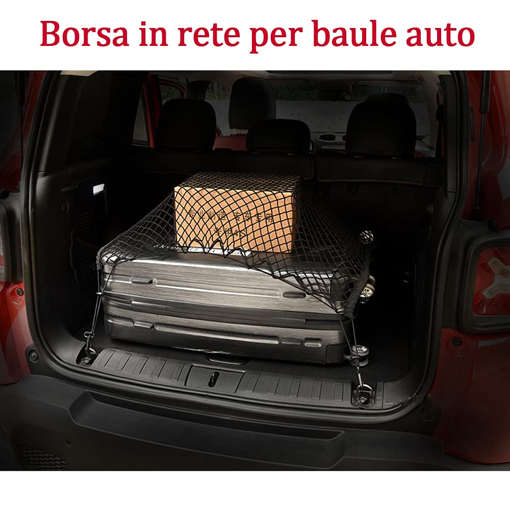 Elastyczna kieszeń Organizator siatki,Rozszerzona siatka ładunkowa 120 × 70cm z 4 haczykami,Elastyczna lina nylonowa elastyczna,Bungee,dla SUV,Van,Ciężarówka,Bagażnik bagażnika,Kemping,Uniwersalny
