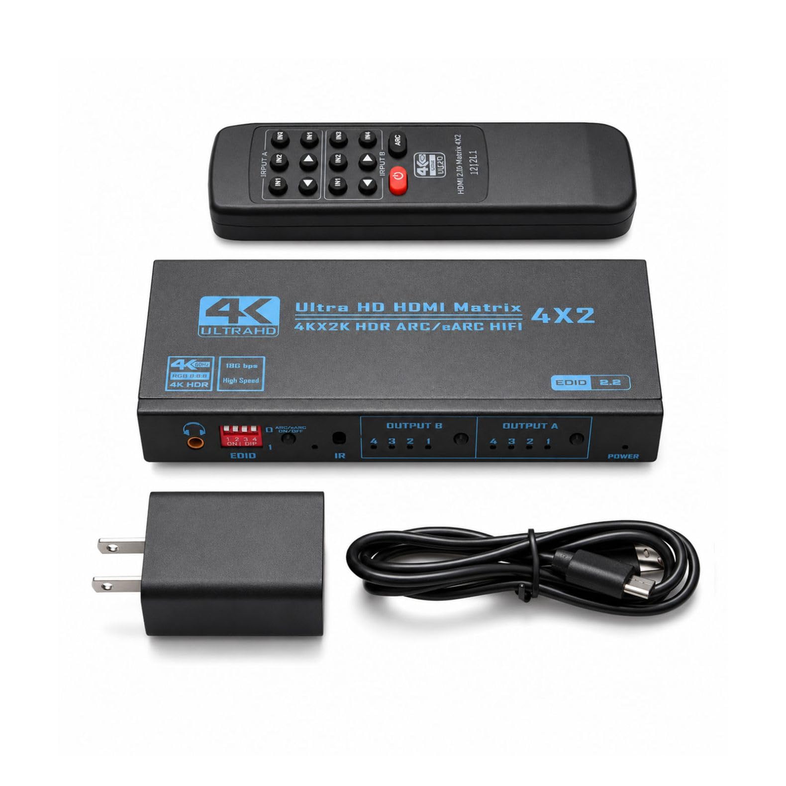 DC 5 V 2 A 4K HDMI Matrix Switch Splitter ręczny przełącznik i sterowanie na podczerwień, obsługa audio ARC 5.1CH, tryb audio EDID, 4Kx2K, HDR i ARC