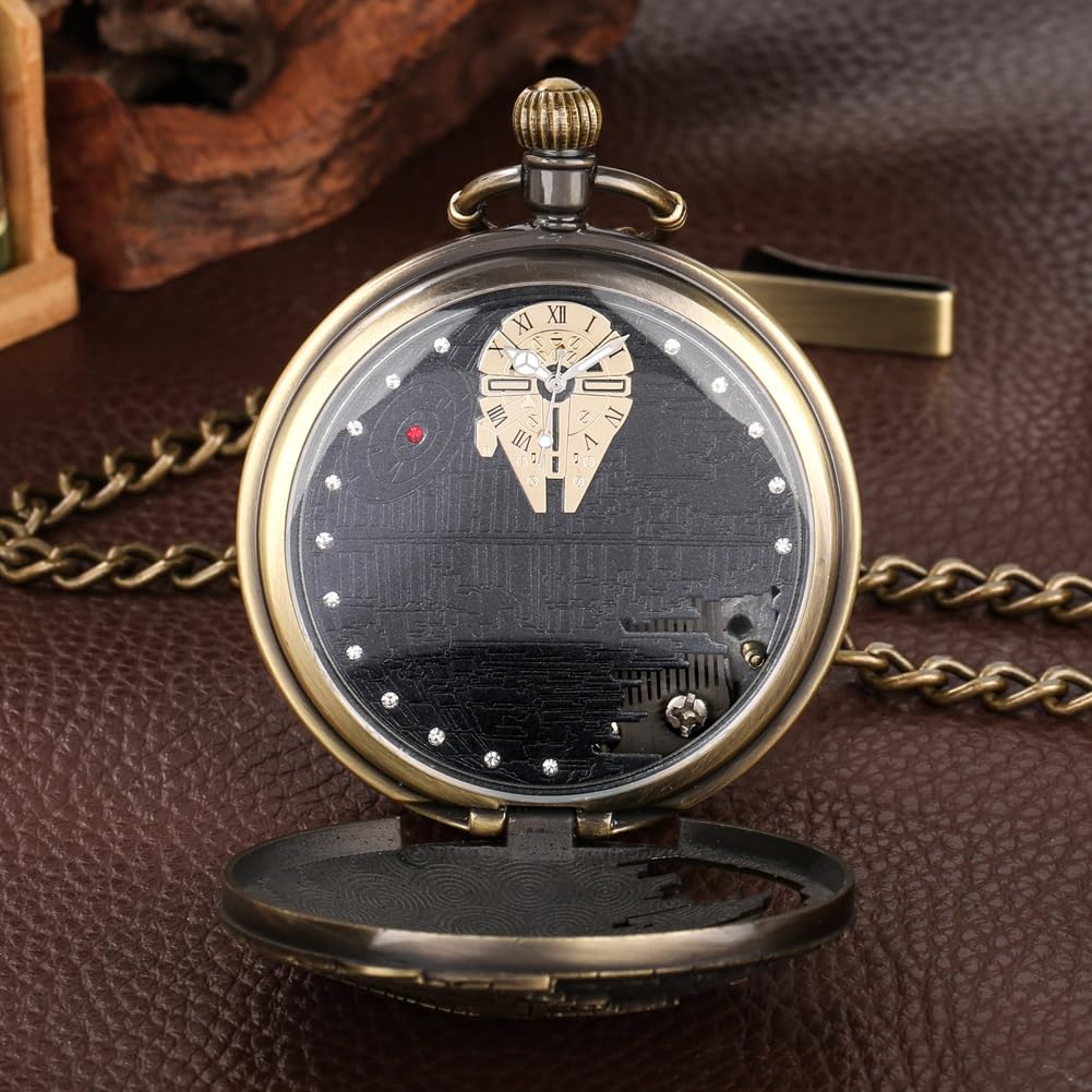Reloj de Bolsillo Musical Retro Punk for Hombre, Reloj con Colgante de Cadena, Estilo Antiguo, tamaño Grande, exhibición de música, Reloj de Bolsillo, Regalos (Color : Bronze)