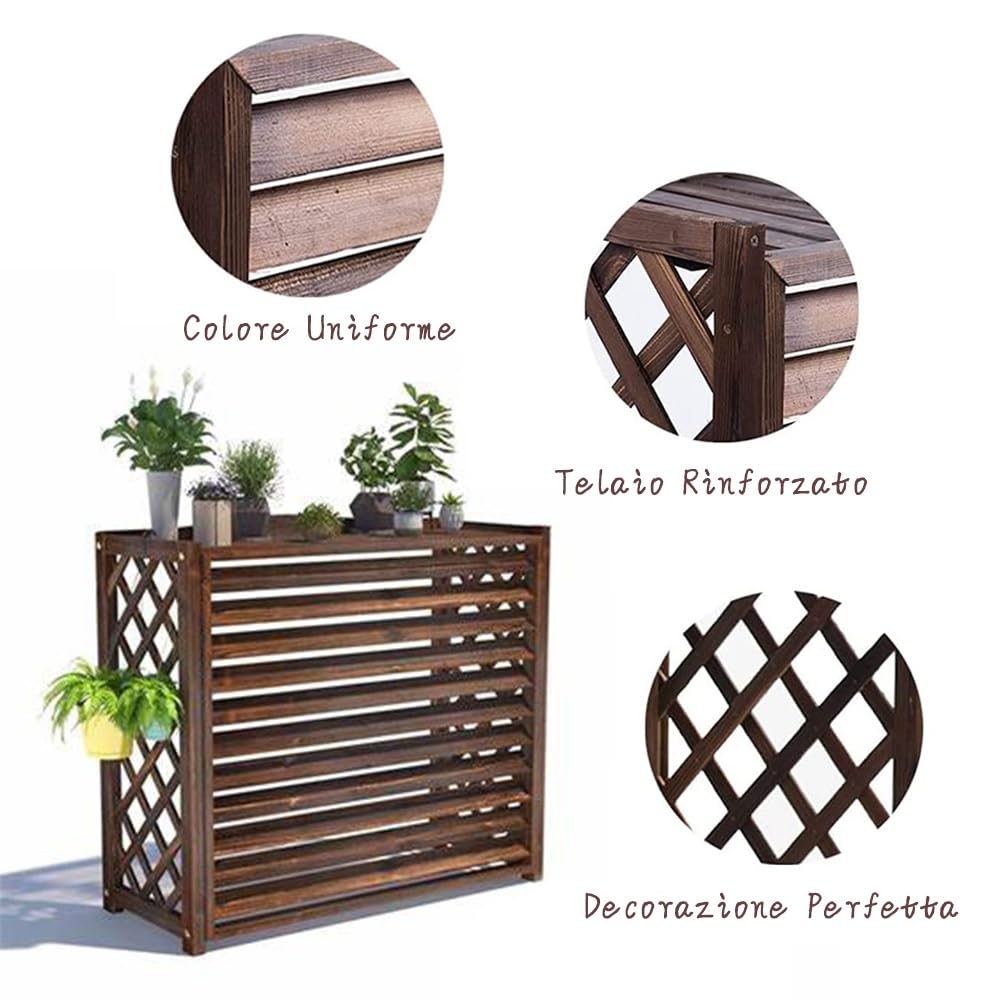 Copertura Condizionatore Esterno Copri Condizionatore Esterno Legno Rack Per Condizionatore D'Aria Nascosto Nel Cortil Griglie Protettive Robuste Antifurto,Marrone ( Misurare : 96Lx40Wx89H cm )